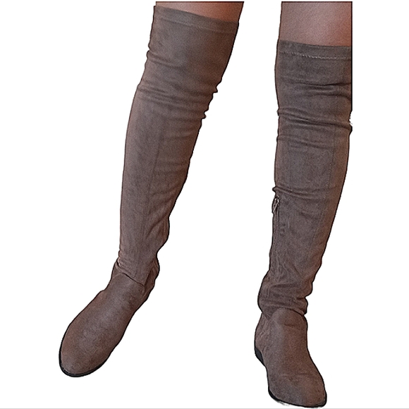 Over-the-knee boots Closed Toe Knee High Comfy no heel Stretch Suede Ele… - Picture 4 of 17